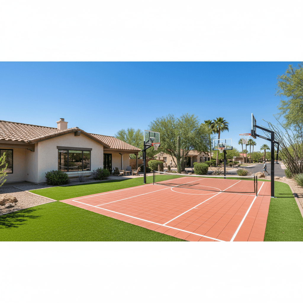 A sports court builder job seen in full